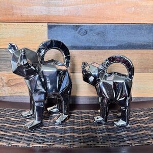 Metallic origami geometric Cat Figurines Mid Century Modern